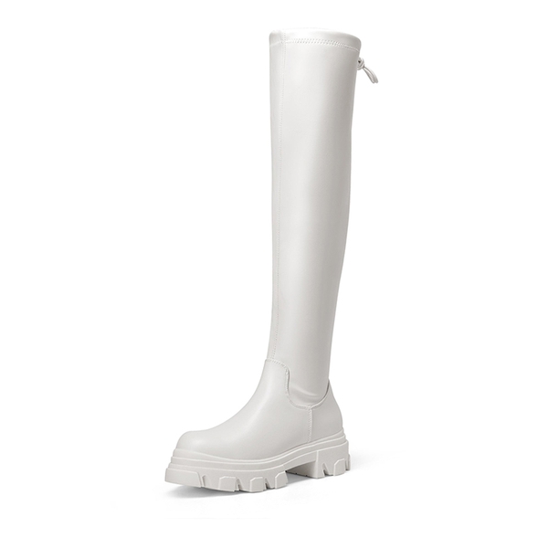 Ikon Stretchy Over The Knee Boots - WHITE PU -  0